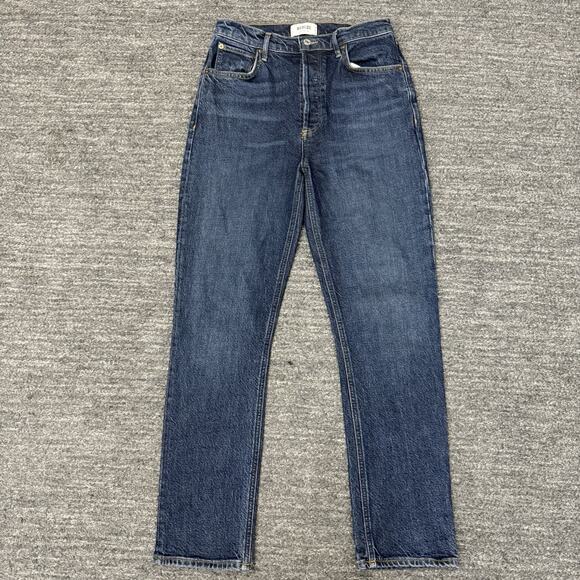 Agolde Riley Jeans Women 26 Long Tall Blue Denim Straight Dark Wash Stretch - Picture 1 of 12